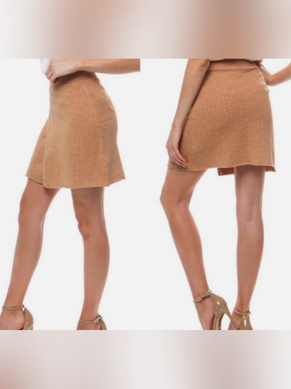 Free People Ribbed A-Line Mini Skirt - Camel Tan